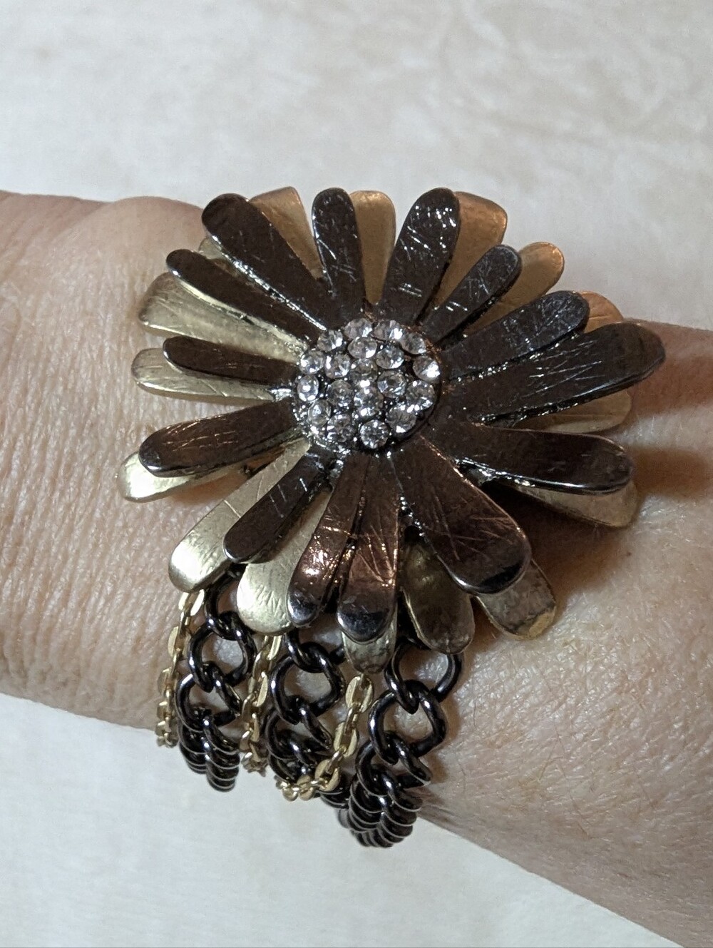 NWT VTG y2k SHALENA Mixed Metal Daisy Multi-Strand Toggle Bracelet + FREE GIFT